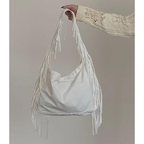 Luxury Brand Tassel White Crossbody Bags Women Harajuku Canvas Large Capacity Womens Shoulder Bag Soft-Faced Zipper Handbag