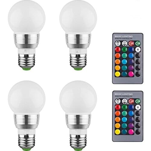 4 packs LED RGB bulb E27 3W 10W AC 85-265V rgb led Lamp with Remote Control multiple colour led rgb lamp