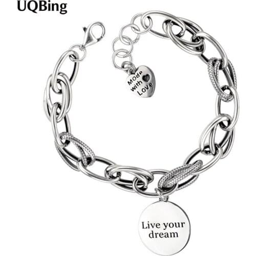 Punk Style Link Chain Heart Letter Charm 925 Sterling Silver Bracelets For Women Party Jewelry