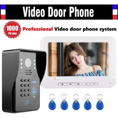 7 Inch Screen Video Door Phone Intercom System 1000TVL Password Code Keypad Camera 5pcs ID Card Video Doorbell Kit