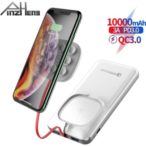 PINZHENG 10000mAh Wireless Charger Power Bank PD 18W Fast Charging Powerbank External Battery For iPhone Samsung Huawei Xiaomi