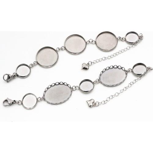 High Quality 12mm 20mm and 18*25mm 316 stainless steel Bangle Base Bracelet Blank Findings Tray Bezel Setting Cabochon Cameo