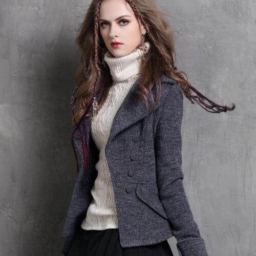 Womens winter new double-breasted jacket retro thick imitation woolen short suit jacket