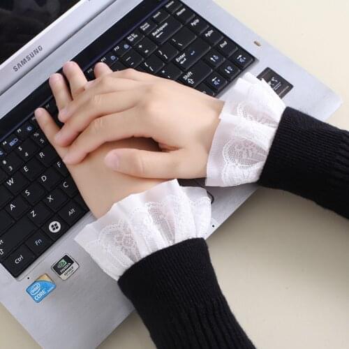 1 Pair Women Chiffon Lace Floral False Horn Cuffs Ruffles Pleated Detachable Fake Sleeve Wrist Warmer Clothing Accessory