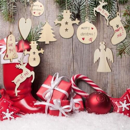 10PCS/ Lot Snowflake Star Santa Claus Boots Bells Christmas Tree Hanging Wooden Ornaments Party Christmas Decorations For Home