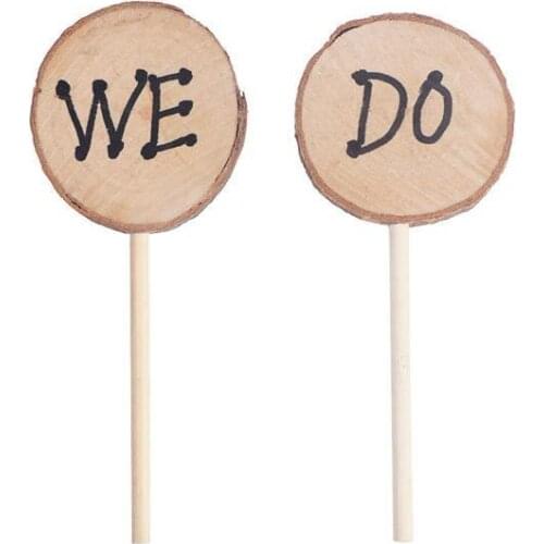 2pcs Wooden Round We Do Shabby Chic Rustic Wedding Cake Topper Pick Decoration Cake Decor For Wedding Decoration