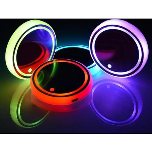 2Pcs Cup Mat LED Colorful Light Anti-slip Luminescent LED Car Coaster for Vehicle