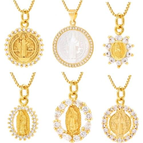 2021 Tendy Fashion CZ Round Cross Medal Pendant Necklace For Women Choker Chain Mother of Pearl Shell Party Gift Jewelry Coppe