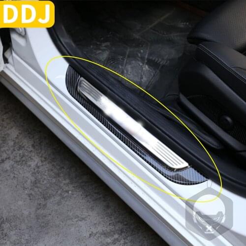 4 pcs Car Door Sill Protector Carbon Fiber Sticker For Mercedes Benz C Class W205 2016 2017 2018 2019 Auto Threshold Trim Covers