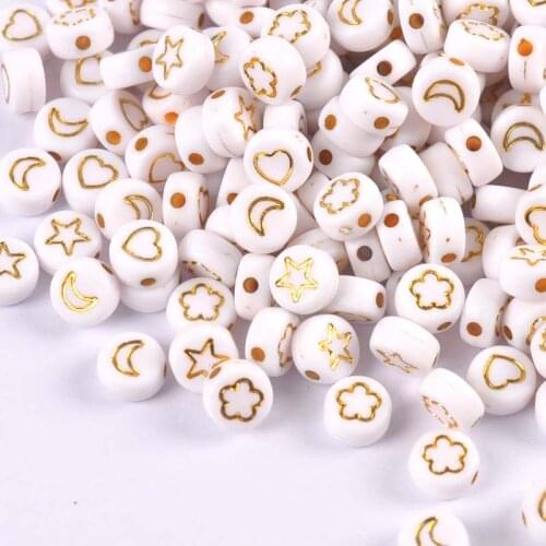 400/200 Pcs white and gold stars/moon/flower/heart Acrylic Round Beads For Jewelry Making 7x3mm YKL0844