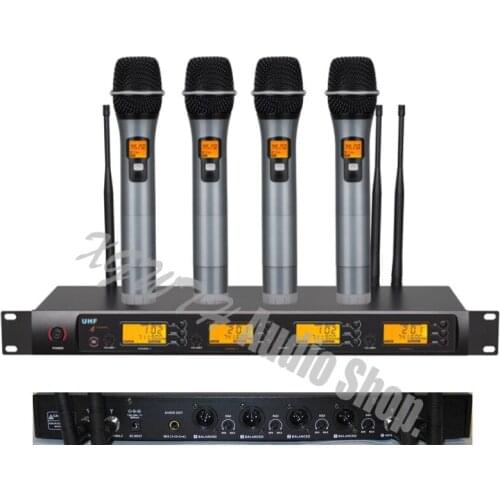 4 x 100 Channel UHF Series Audio Studio Wireless Karaoke Microphone System 4 Handheld Mic Recording Studio Equipment