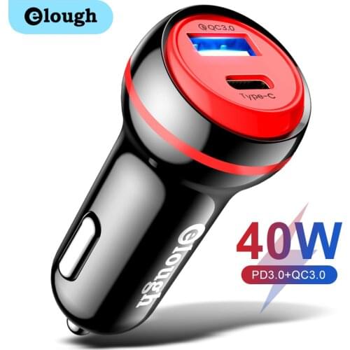 Elough 40W USB C Car Charger Quick Charge 3.0 PD Fast Charging Car Charger Type C USB C Charger For iPhone Samsung Car Adapter