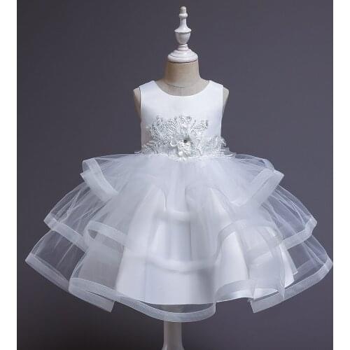 Ball Gown Flower Girl Dresses Jewel Bow White Appliques Girls Pageant Dress Child Birthday Party Gowns Princess Dress
