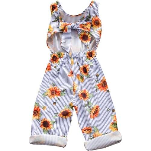 2021 Summer Cute Girls Sleeveless Bodysuits Sunflower Striped Print Bodysuit Newborn One-Pieces Tracksuit For Girls