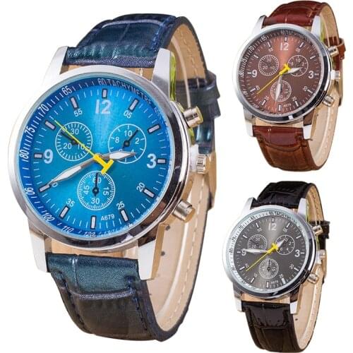 Three Eyes Watch Casual Fashion Quartz Belt Mens Watch Automatic Gear Mechanical Leather Belt Mens Black White Glass