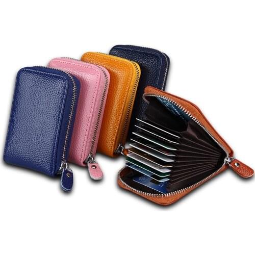 Genuine Leather Credit Card Holder Women Business ID Card Holder Ladies Card Wallet Holders Womens Zipper Coin Purse CardHolder