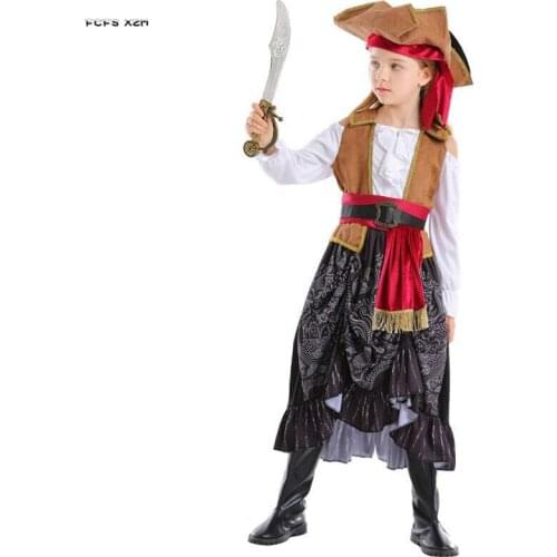 Girls Pirates of the Caribbean Cosplay Children Kids Halloween Viking Warrior Costume Carnival Purim Stage Role play party dress