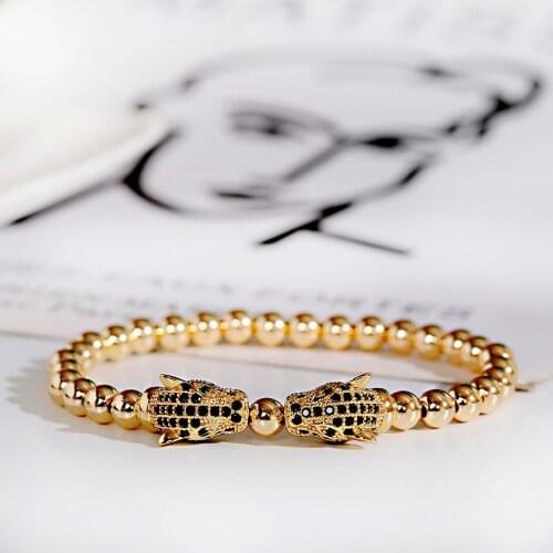 DOUVEI 4 Color Leopard Black CZ Copper 6mm Copper Copper Beads Bracelets&Bangles For Men Bracelet Fashion Jewelry Women