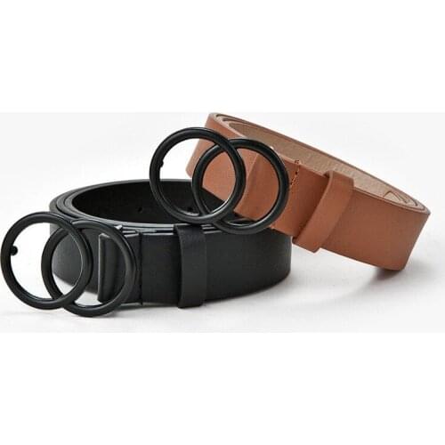European and American simple new casual fashion solid color double circle black buckle decorative ladies belt
