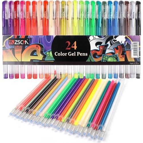 24 Colors Gel Pens with Refills Neon Glitter High Quality with Fine Points