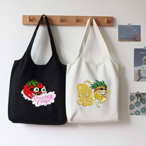 Canvas Tote Bags for Women Reusable Shopping Bags Gran Capacidad Kawaii Strawberry Printed Totebag Fresh Shoulder Shopper Bag