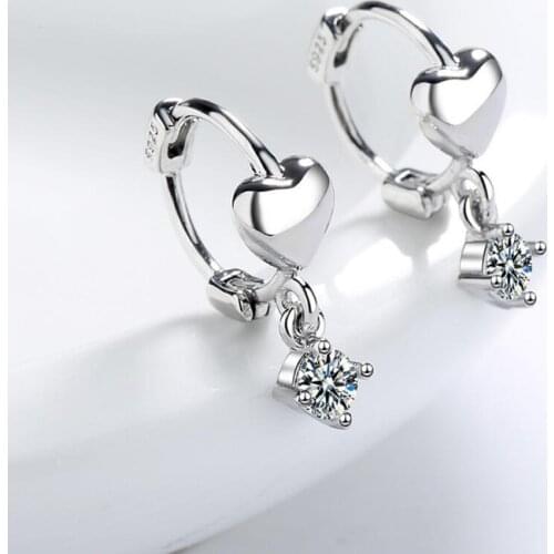 KOFSAC Romantic Heart Zircon Earrings For Women New Fashion 925 Sterling Silver Earring Girl Jewelry Valentines Day Accessories