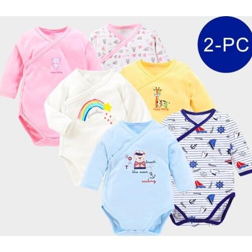 2pcs infant baby clothes 100% cotton bodysuit unisex long sleeve overall side snap bodysuit boy girl clothes side opening