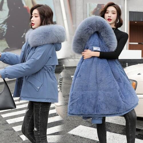 New Womens fleece Liner Thicken Hooded Parka Women With Big Fur Collar Outerwear Autumn Winter Jacket Women Coat Parkas