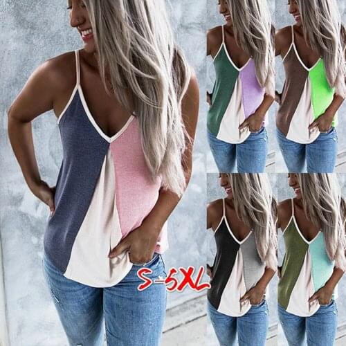 Summer Womens V Neck Patchwork Camis Tank Tops Ladies Beachwear Vests 2020 Neweset Camisole Plus Size S-5XL WDC4930