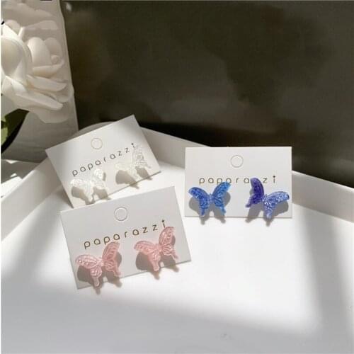Fashion Cute Blue White Pink Butterfly Stud Earrings Korean Classic Bowknot Earrings for Women Girls Ear Jewelry Gift Wholesale