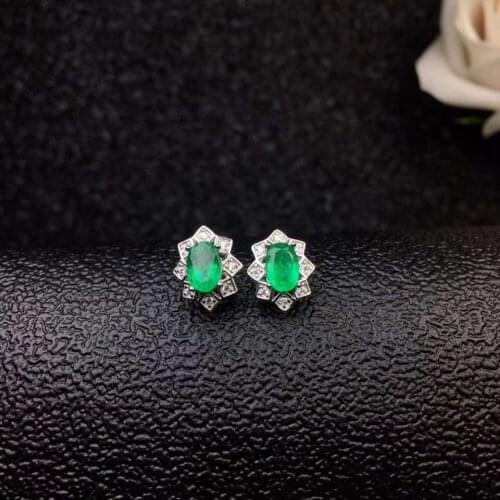 Natural Real Emerald Earring Real 925 Silver sterling Fine Charm Jewelry for Women Wedding Party Earring