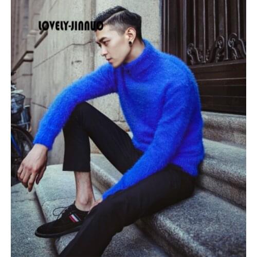 2020 winter new trend Plush mink cashmere turtleneck sweater Mens Korean Metrosexual turtleneck sweater warm backing JN369