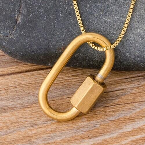 New Fashion 3 Color Carabiner Lock Screw Clasp Pendant Necklace Copper Choker Necklace For Women Charm Chain Family Jewelry Gift