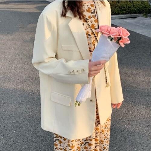 2021 New Korean Autumn Womens Version Of Versatile Solid Beige Thin Suit Jacket Casual Gentle Style Suit Jacket For Women