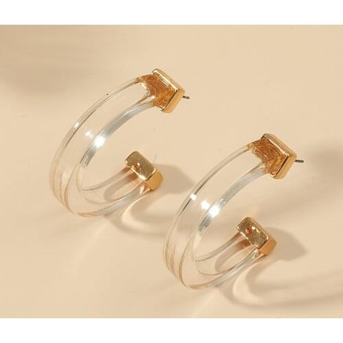 New Fashion Clear C-Shaped Metal Gold Plate Stud Earrings For Women Matte Orange C Shape Earrings Female Jewelry Gifts