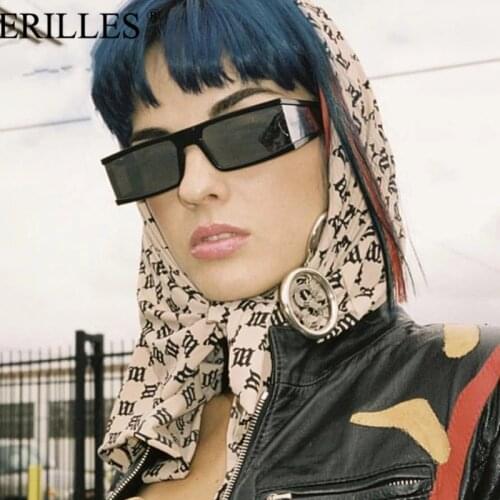 Fashion Rectangle Sunglasses Women Vintage Small Frame Mirror Sun Glasses Silver Black Lens Men Punk Eyeglasses Gafas Shades