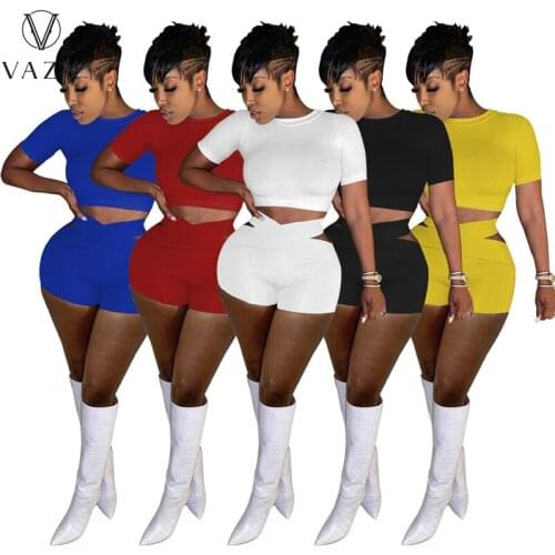 VAZN 2021 Summer Simple Soft Solid Short Sleeve Suitable Energetic Casual Elegant Women Shorts 2PCs Set Ladies Women Suits