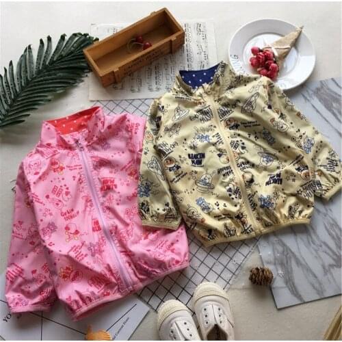 Tonytaobaby Spring New Boys and Girls Cartoon Full Print Double Face Windbreaker Girls Coats