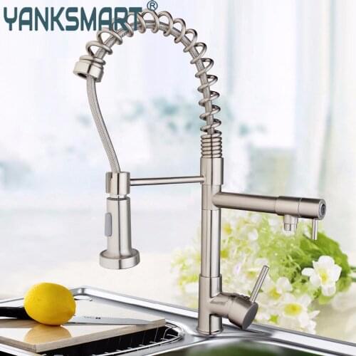 YANKSMART Pull Up Down Kitchen Faucet Nickel Brushed Basin Sink Faucet Deck Mounted Faucet Washbasin Water Mixer Water Tap