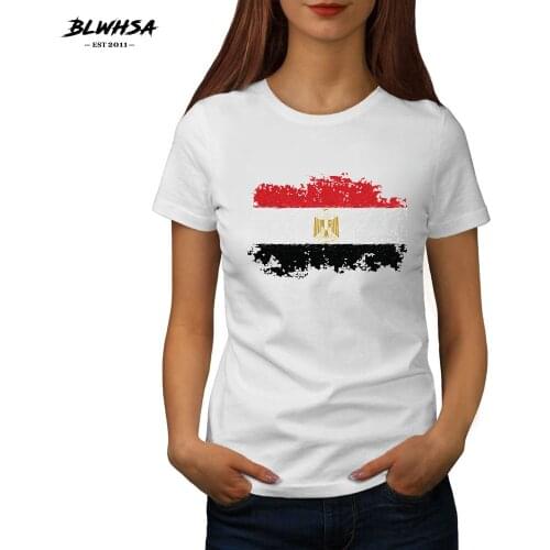 BLWHSA New Summer Women T-Shirts Egypt Nostalgic Flag Print Short Sleeve O-Neck Tees Cotton 100% Casual All-Match T-Shirts