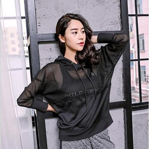 Women Sports Top Mesh Breathable Long Sleeve Hooded Blouse Workout Wear Yoga Running Loose Soft Fashion Sportswear Gym Clothing
