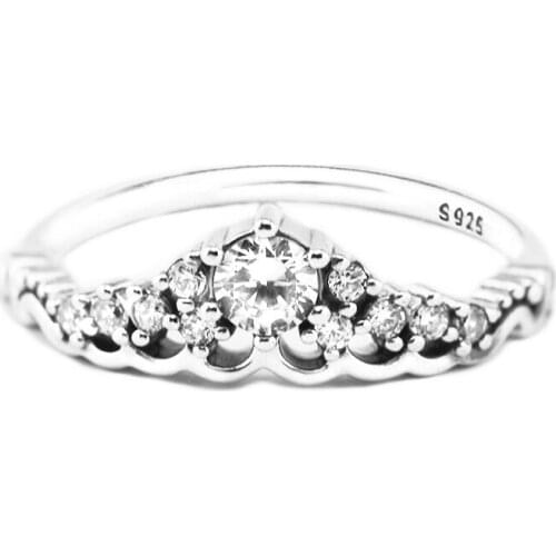 Fairytale Tiara Ring Clear CZ 925 Sterling Silver Jewelry Women Rings Princess Crown Design Silver Rings for Women Jewelry Gifts