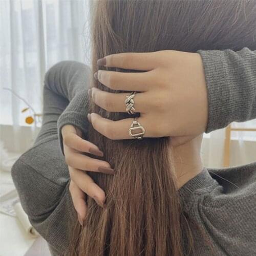 VENTFILLE 925 Sterling Silver Geometric Hollow Rings For Women Men Cool Cross Ring Retro Simple Accessories