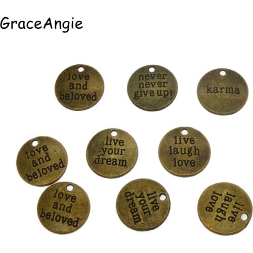 10pcs Mix Inspiration Charms 19*19mm Alphabet Round Bronze Alloy Bracelet Charms Earrings DIY Keychain Crafts