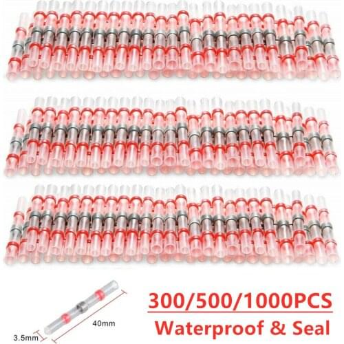 300/500/1000PCS Solder Seal Sleeve Wire Connectors Waterproof Heat Shrink Butt Connector Insulated Electrical Splices Terminals