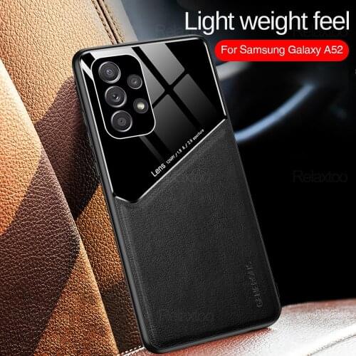 Car Magnetic Holder Leather Case For Samsung Galaxy A52 5G A 52 SM-A526B 6.5" Plexiglass Back Camera Protect Phone Cover Coque