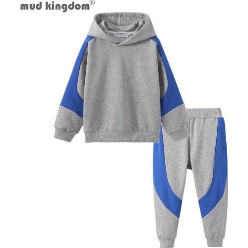 Mudkingdom Big Boys Girls Pant Set Patchwork Hoodies and Jogger Outfit Loose Fit Kids Clothes Unisex Casual Sweatshirts Suit