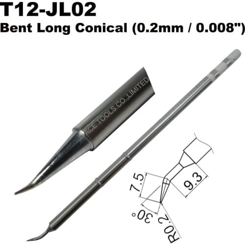 T12-JL02 Bent Long Conical 0.2mm Soldering Tip for HAKKO FX-951 FX-950 FX-952 FX-9501 FM-2028 FM2027 Iron Handle Bit Replacement
