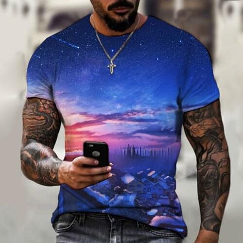 2021 New Fashion Mens T-shirt Beautiful Starry Sky Tops 3d Printed Short Sleeve Summer Round Neck Shirt Trendy Streetwear