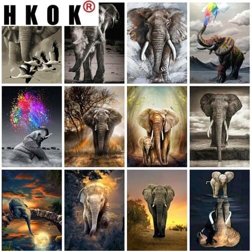 HKOK 5D DIY Diamond Painting Elephant Full Square Diamond Embroidery Cross Stitch Animal Mosaic Rhinestone Art Home Decoration
